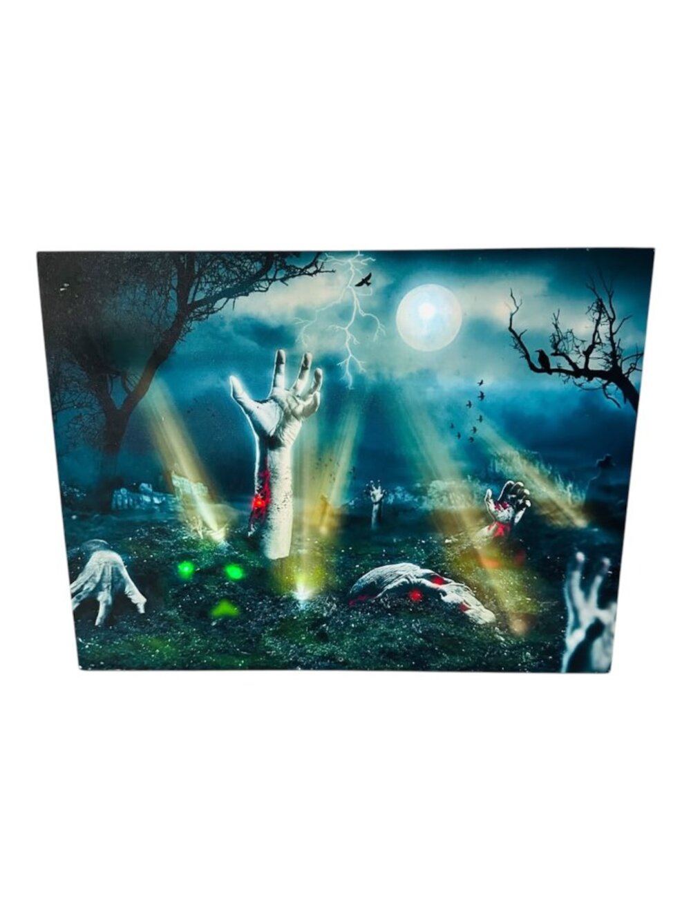 15 in. x 20 in. Halloween Zombie Graveyard LED Canvas with Sound